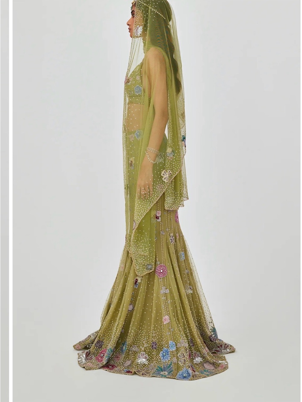 ZARINA - OLIVE TULLE LEHENGA (custom Aisha Rao)